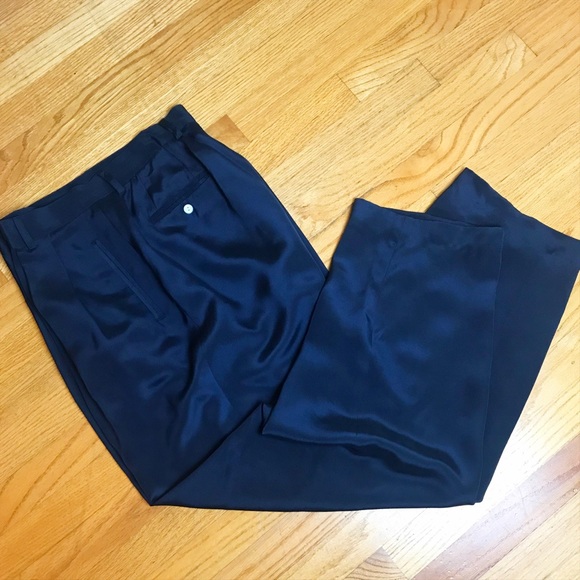 Vintage Navy Silk Wide Leg Menswear Trousers 16 - Picture 2 of 6